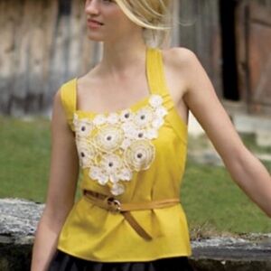 ANTHROPOLOGIE Floreat Pasque Embroidered Tank Top Size 8 Chartreuse Yellow